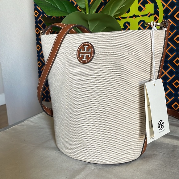 NWT blake canvas bucket crossbody shoulder bag classic cuoio brown 160762 - Picture 3 of 12